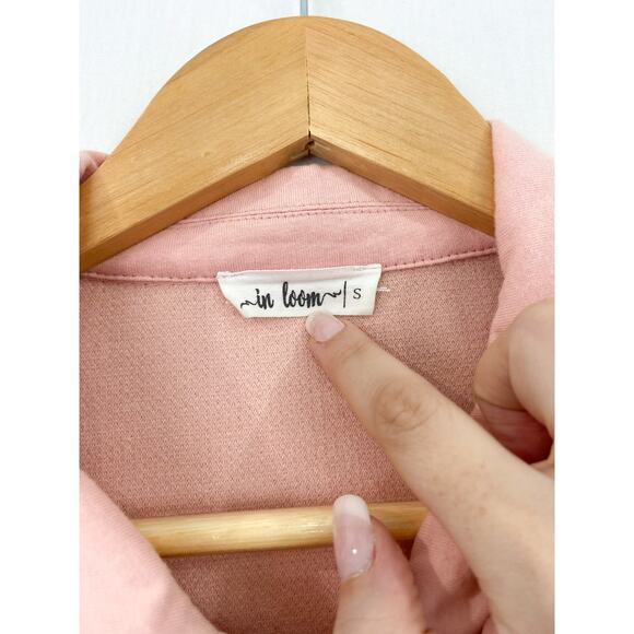Boutique Boho Women's Pink Waffle Knit Shacket size Small Oversized Raw Hem - Picture 4 of 7
